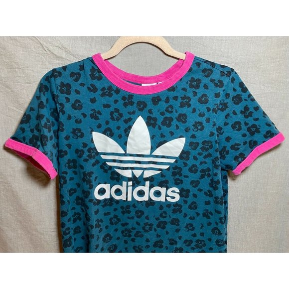 Adidas Shirt Youth Medium Blue Cheetah Pink Trim Pullover Girls Kids. - Picture 2 of 8